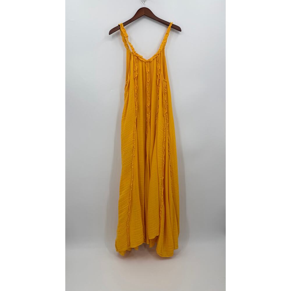 Free People McKinley Maxi Dress Large Yellow Boho Flowy Ruffle Oversized - Picture 5 of 8